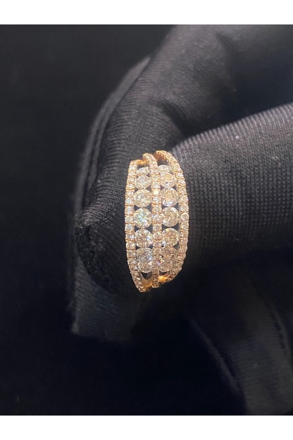 Pave 1.50 Cts Round Brilliant Cut Diamonds Iced Out Hip Hop Band Ring In Hallmark 14K Rose Gold