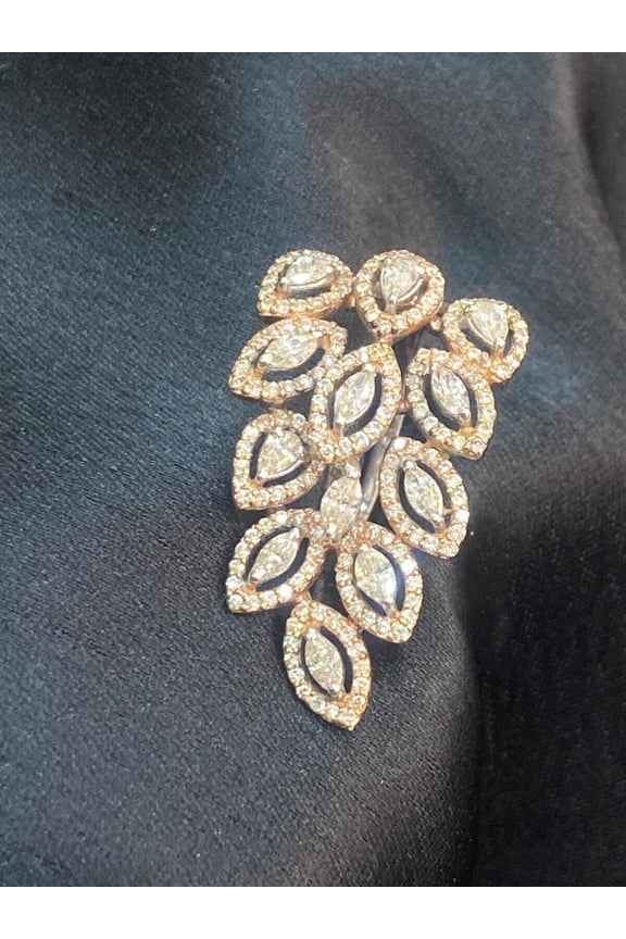 Pave 1.68 Cts Marquise Pear Round Cut Diamonds Petals Wedding Ring In Hallmark 14K Multi-Tone Gold