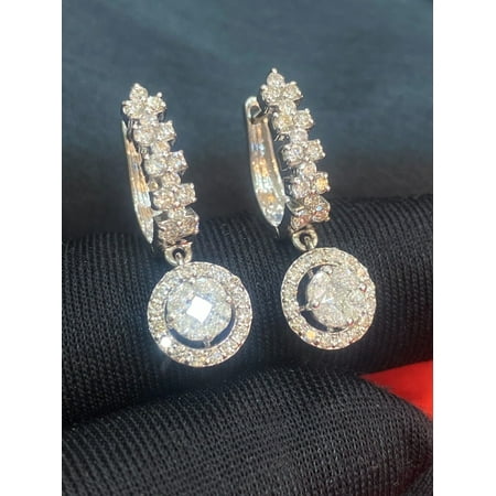 Pave 1.78 Cts Marquise Round Princess Shape Diamonds Drop Hoop Earrings In Hallmark 14K White Gold