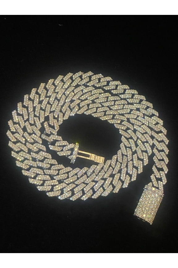 Pave 11.40 Cts Round Brilliant Cut Diamonds Men's Cuban Chain Necklace In Hallmark 14K White Gold