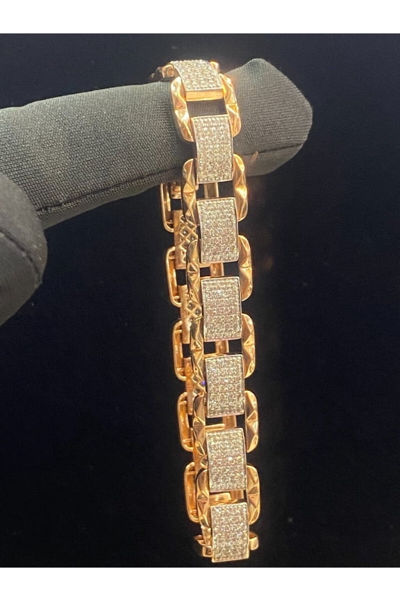 Pave 3.75 Cts Round Brilliant Diamonds Men's Hip Hop Link Bracelet In Hallmark 14K Rose Gold