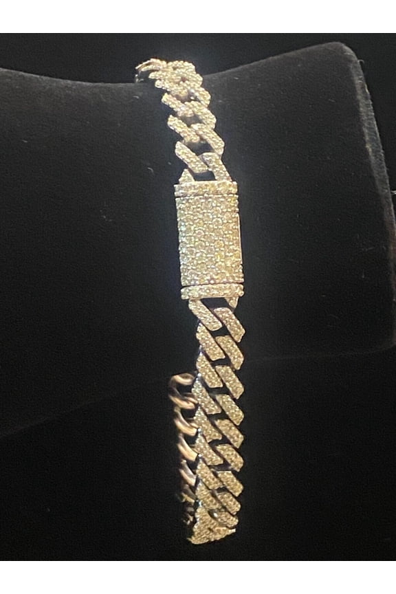 Pave 4.48 Cts Round Brilliant Cut Diamonds Men's Iced Out Cuban Bracelet In 14K Gold