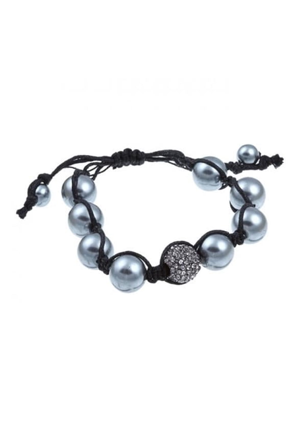 Pave Black Diamond Crystal Beaded Macrame Adjustable Bracelet