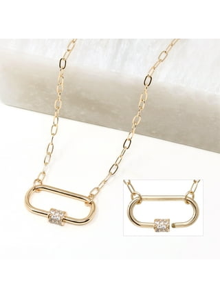 14K Gold Micro Pave Diamond Carabiner Lock Paper Clip Necklace