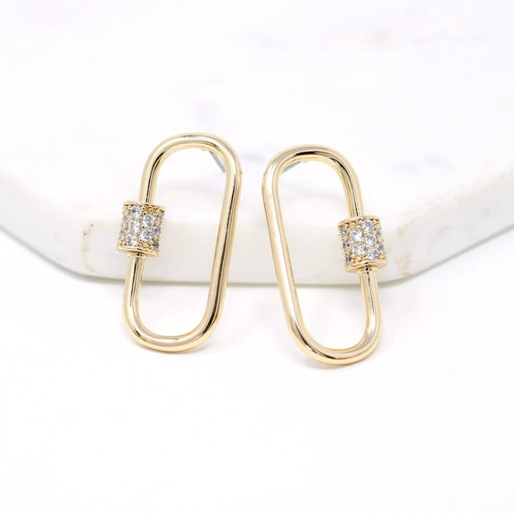 Pave Carabiner Lock Stud Earring