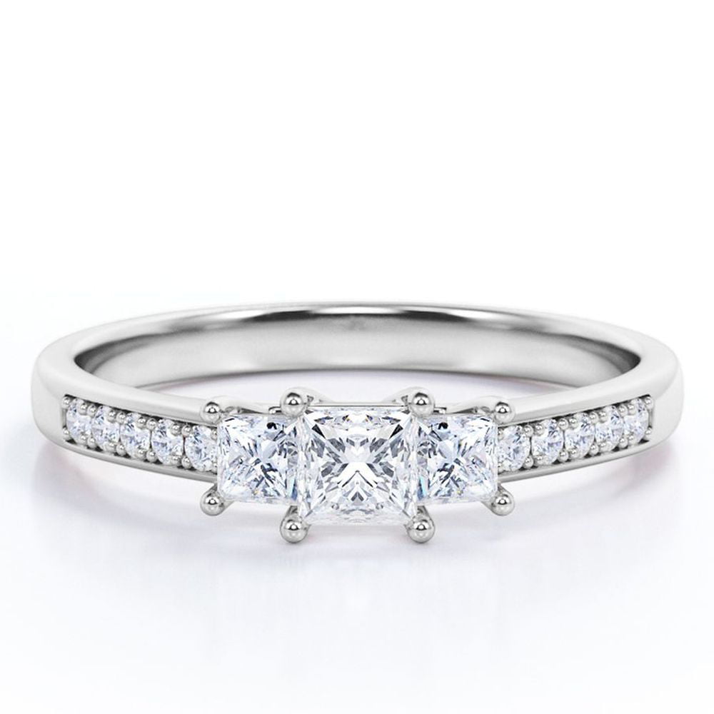Cathedral Princess Cut Chanel-Set Diamond Engagement Ring