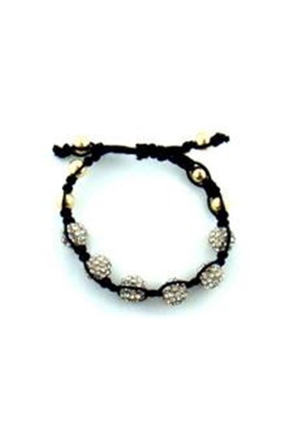Pave Crystal Beaded Macrame Adjustable Bracelet in Goldtone - Principal Alloy  Crystals  Macrame Cord