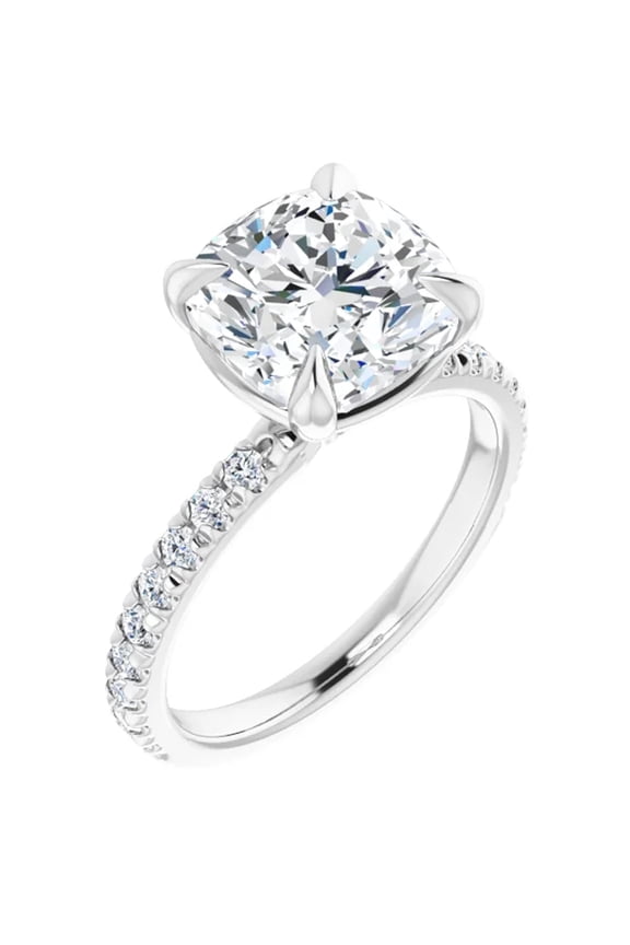 Pave Cushion Cut Lab Diamond Engagement Ring 3.36 Carats