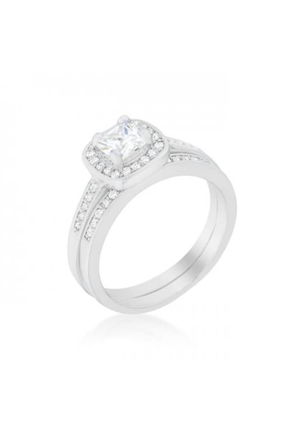 Pave Cushion Wedding Ring Set - Size 5