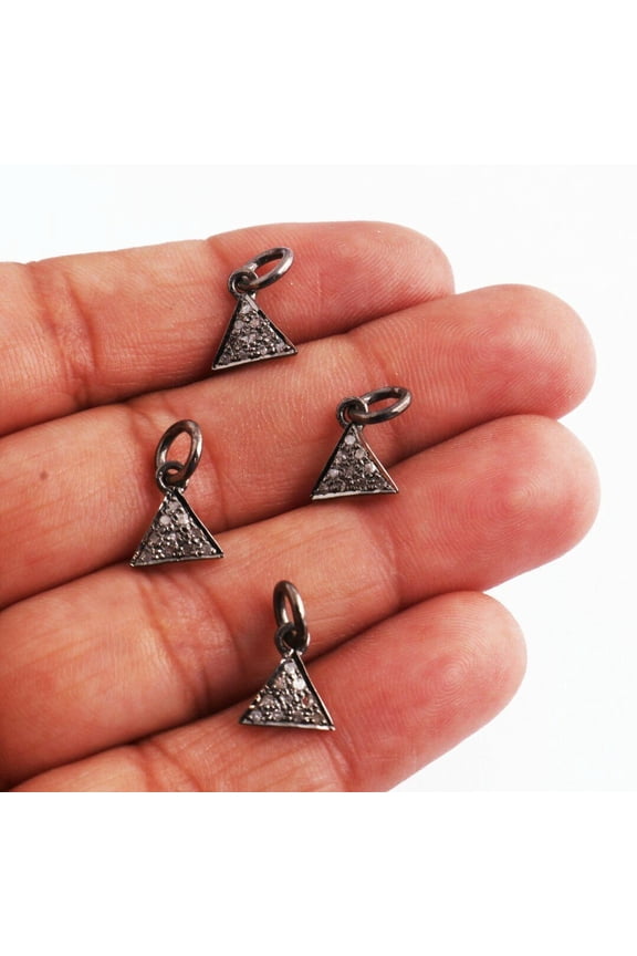 Pave Diamond Charm Pendant 925 Silver Diamond Findings Triangular Charms.
