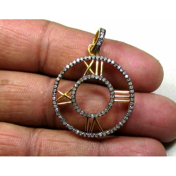 Pave Diamond Clock Pendant Necklace 925 Silver Roman Clock Pendant For Birthdays