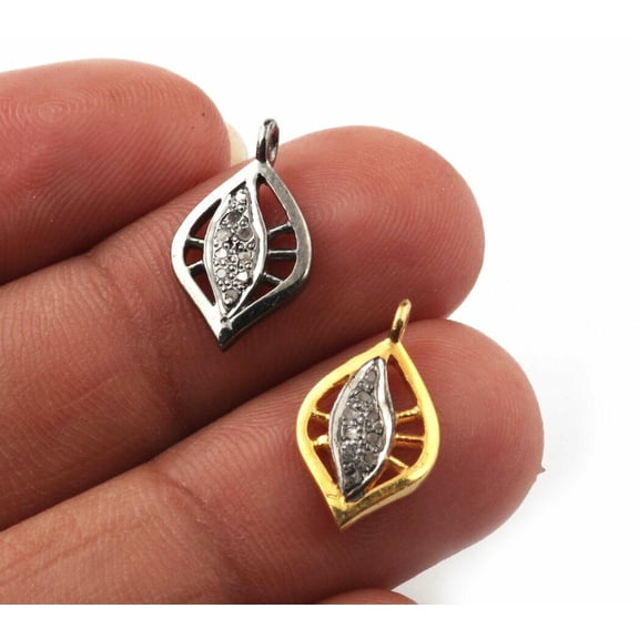 Pave Diamond Leaf Charm Pendant 925 Silver Diamond Charm For Jewelry Making.