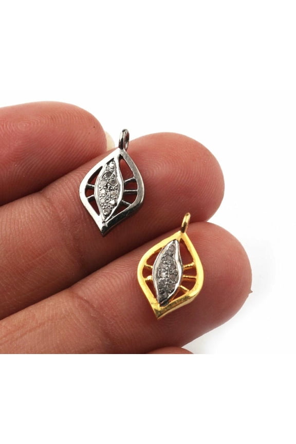 Pave Diamond Leaf Charm Pendant 925 Silver Diamond Charm For Jewelry Making.