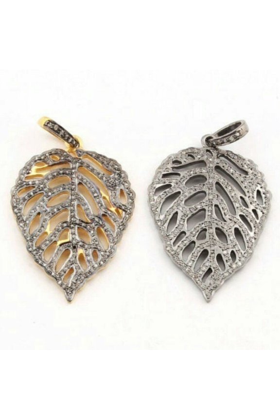 Pave Diamond Leaf Diamond Pendant Diamond Leaf 42x30mm Sterling Silver Leaf Ns8.
