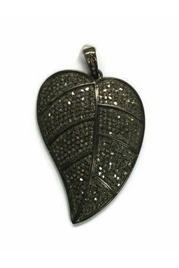 Pave Diamond Leaf Pendant 925 Silver Diamond Pendant Anniversary Gift.