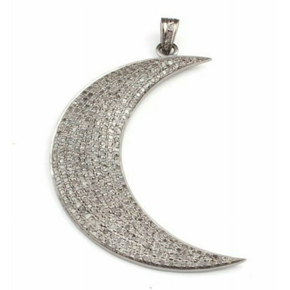 Pave Diamond Moon Pendant 925 Silver Crescent Moon Pendant Good Luck Charm.