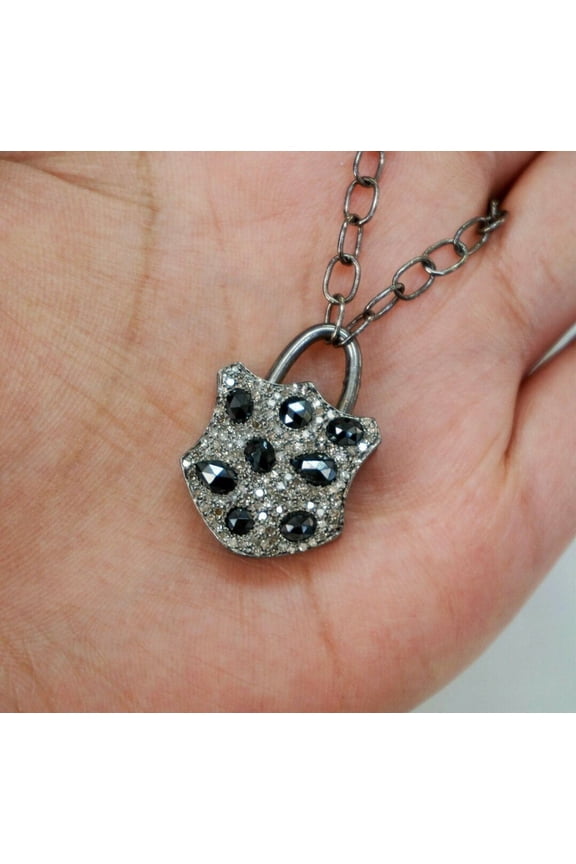 Pave Diamond Padlock Pendant Spinel 925 Silver Diamond Pendant Gift.