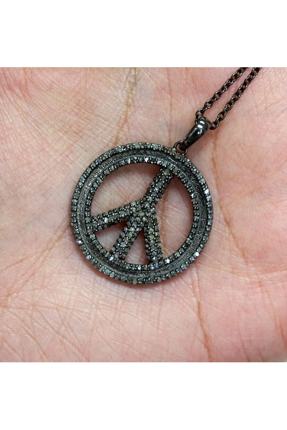 Pave Diamond Peace Sign Pendant 925 Silver Diamond Peace Charm Pendant Gift.