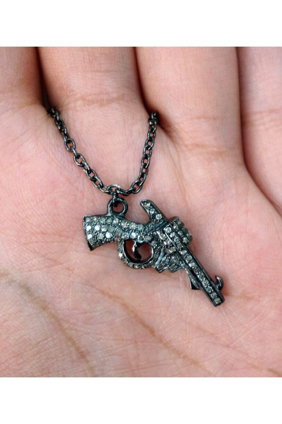Pave Diamond Pistol Pendant 925 Silver Diamond Gun Pendant Birthday Gift Jewelry