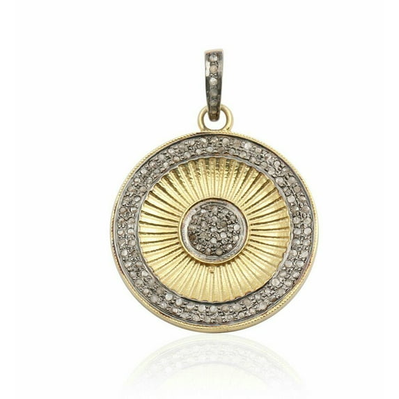 Pave Diamond Two Tone Pendant 925 Silver Diamond Round Pendant Birthday Gift.