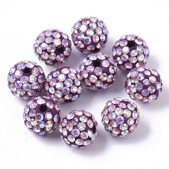 Pave Disco Ball Beads Polymer Clay Pave Rhinestone Beads Round AB Lilac PP13(1.9~2mm) 6 Rows Rhinestone 10x9mm Hole: 1.6mm