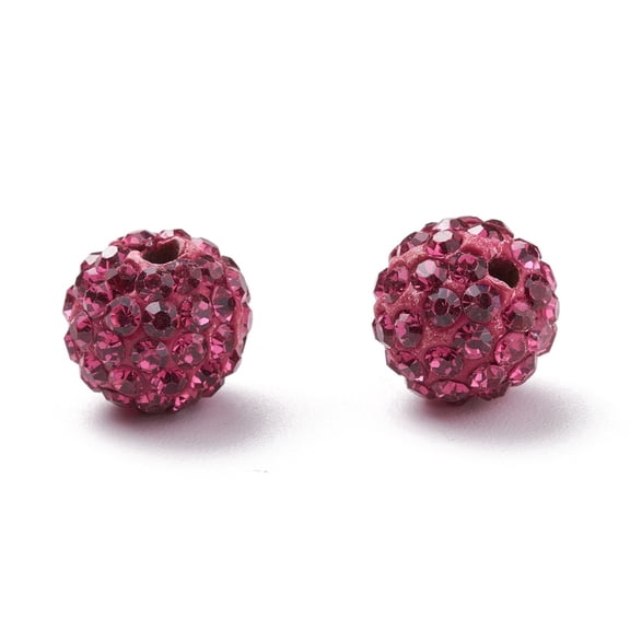 Pave Disco Ball Beads Polymer Clay Rhinestone Beads Grade A Round Fuchsia Rhinestone: PP13(1.9~2mm) 6 Rows Rhinestone 10mm Hole: 1.5mm DIY