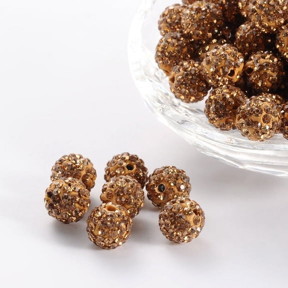 Pave Disco Ball Beads Polymer Clay Rhinestone Beads Grade A Round Light Colorado Topaz Rhinestone: PP13(1.9~2mm) 6 Rows Rhinestone 10mm Hole 1.5mm DIY