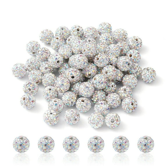 Pave Disco Ball Beads Polymer Clay Rhinestone Beads Round AB PP13(1.9~2mm) 6 Rows Rhinestone 10mm Hole: 1.5mm DIY