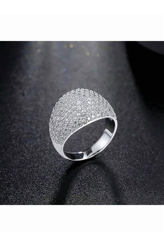 Pave Dome Ring - Womens Silvertone Full CZ Statement Ring, Size 10