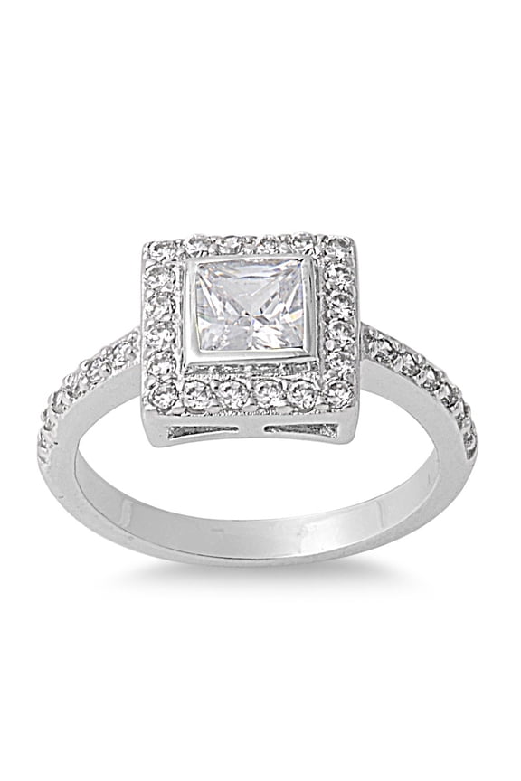 Pave Embraced Square Cubic Zirconia Ring Sterling Silver 925