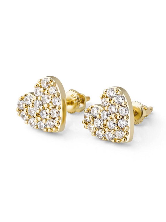 Pave Heart Stud CZ Iced Out Earrings .925 Sterling Silver