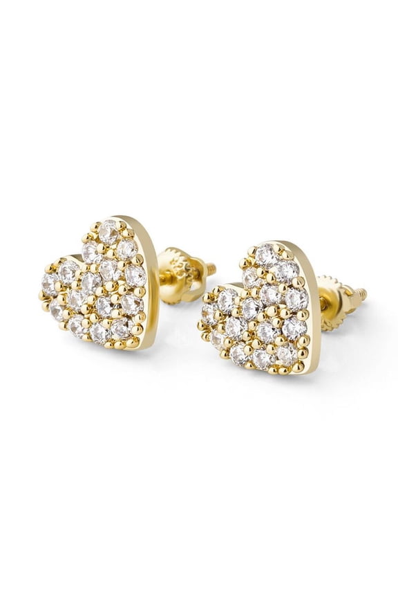Pave Heart Stud CZ Iced Out Earrings .925 Sterling Silver