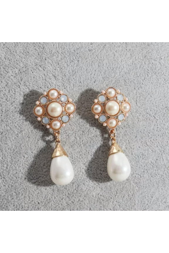 Pave Pearl Fashion Floral Teardrop Earrings Boutique Women Ear Drop Jewelry Gift