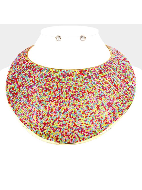 Pave Rhinestone Wide Metal Armor Collar Necklace