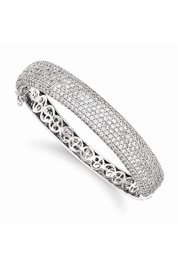 Pave Set Bangle Bracelet with Artificial Round Brilliant Melee Diamonds by Diamond Essence set in Sterling Silver