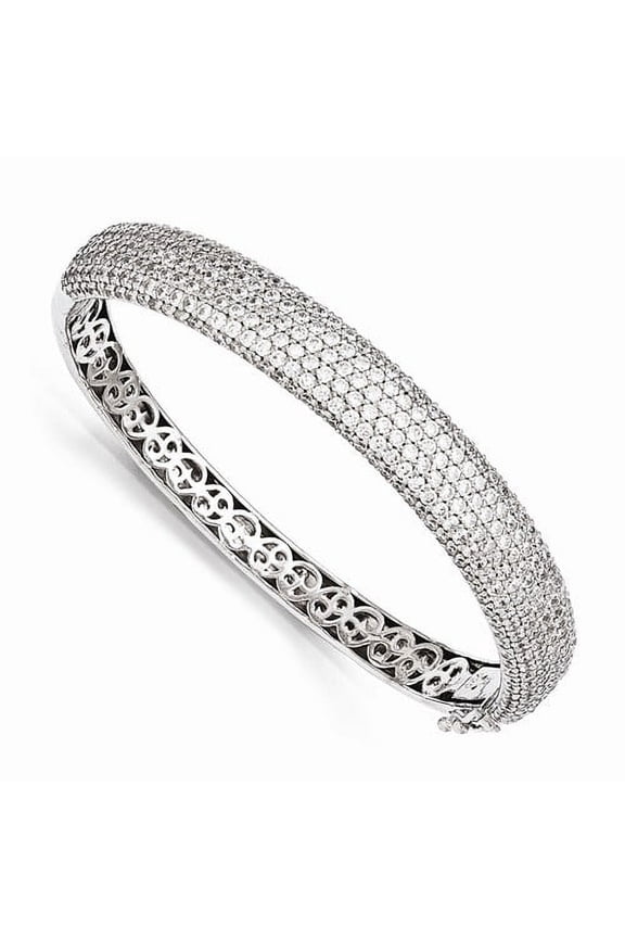 Pave Set Bangle Bracelet with Lab-made Round Brilliant Melee by Diamond Essence set in Sterling Silver