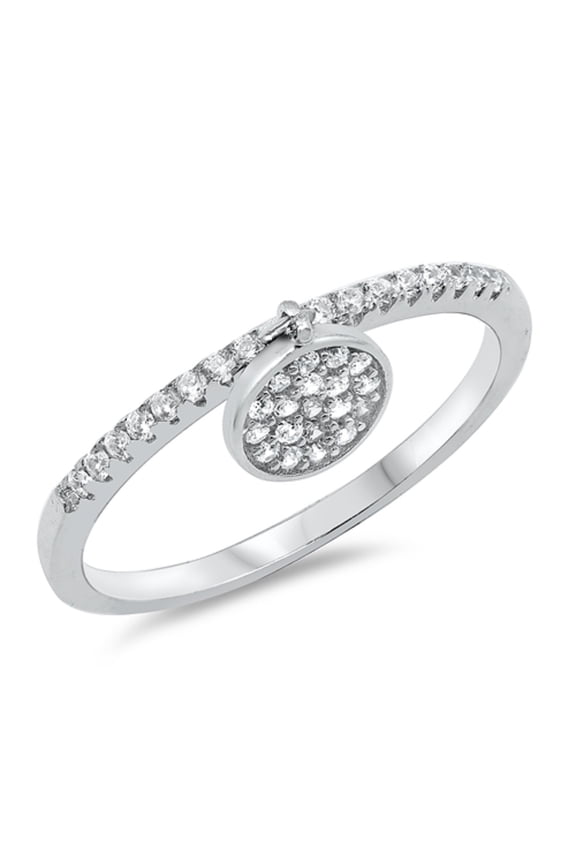 Pave Set Clear Cubic Zirconia Dabgling Disk Ring Sterling Silver Size 5