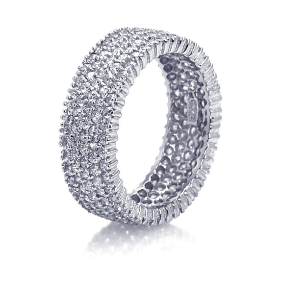 Pave Set Clear Cubic Zirconia Eternity Band Ring Rhodium Plated Sterling Silver Size 5