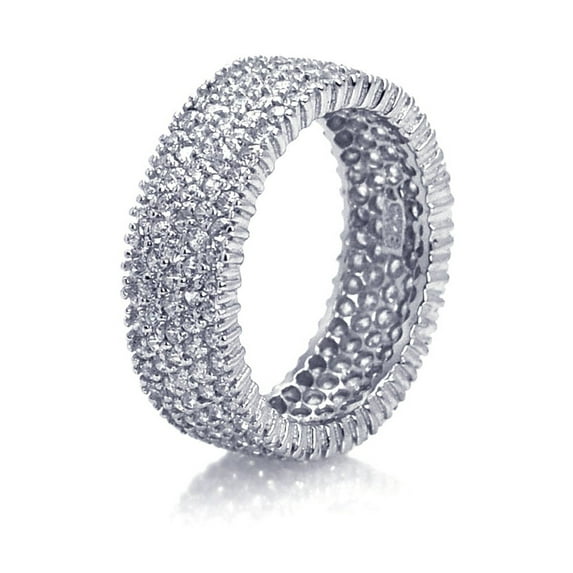 Pave Set Clear Cubic Zirconia Eternity Band Ring Rhodium Plated Sterling Silver Size 7