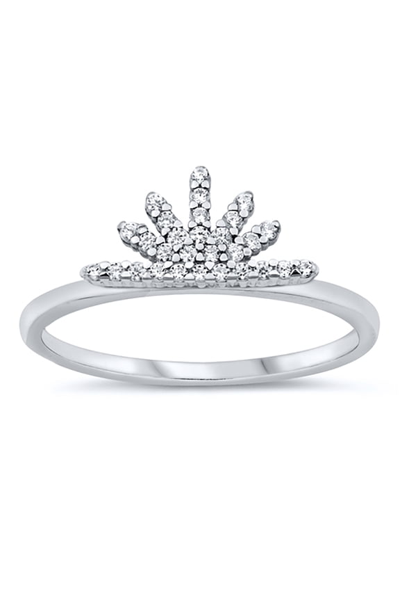 Pave Set Clear Cubic Zirconia Sunrise Ring Sterling Silver Size 10