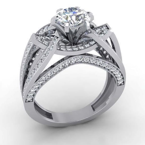Pave Set Cluster Split Shank Women's Engagement Rings 1.9 Ct Diamond 14K White Gold Over