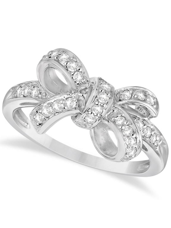 Pave Set Diamond Bow Tie Fashion Ring in 14k White Gold (0.26 ct)