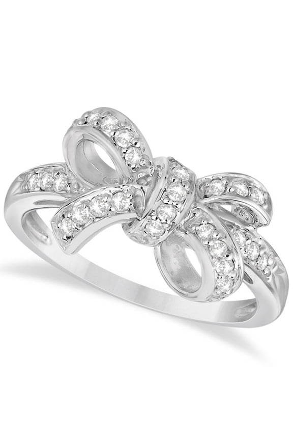 Pave Set Diamond Bow Tie Fashion Ring in 14k White Gold (0.26 ct)