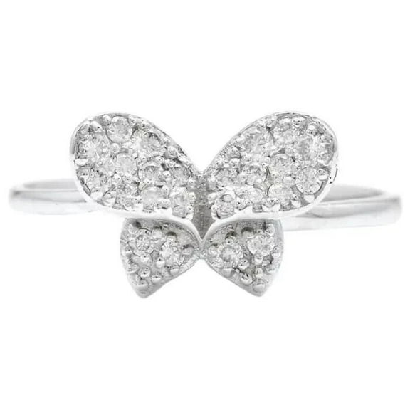 Pave Set Diamond Butterfly Design Anniversary Ring 1.9 Ct Diamond 14K White Gold Over