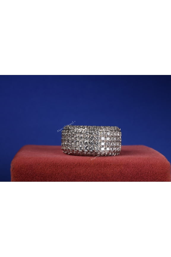 Pave Set Diamond Engagement Ring, Wide Band Unisex Diamond Ring, Half Eternity Pave Set Anniversary Ring For Him, 925 Sterling Silver, 2.5 Ct Simulated Diamond, Fathers Day Gift