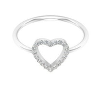 Rosec Jewels Pave Set Diamond Open Heart Anniversary Ring for Women in Gold, 925 Sterling Silver, US 4.00