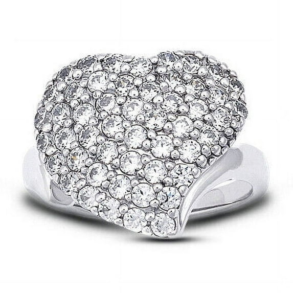Pave Set Heart Shape Ring Promise Love Ring 1.9 Ct Diamond 14K White Gold Over