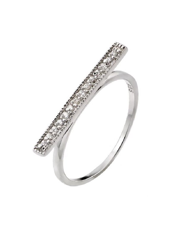 Pave Set Horizontal Bar Ring For Women 1.6 Ct Simulated Diamond 14K White Gold Over