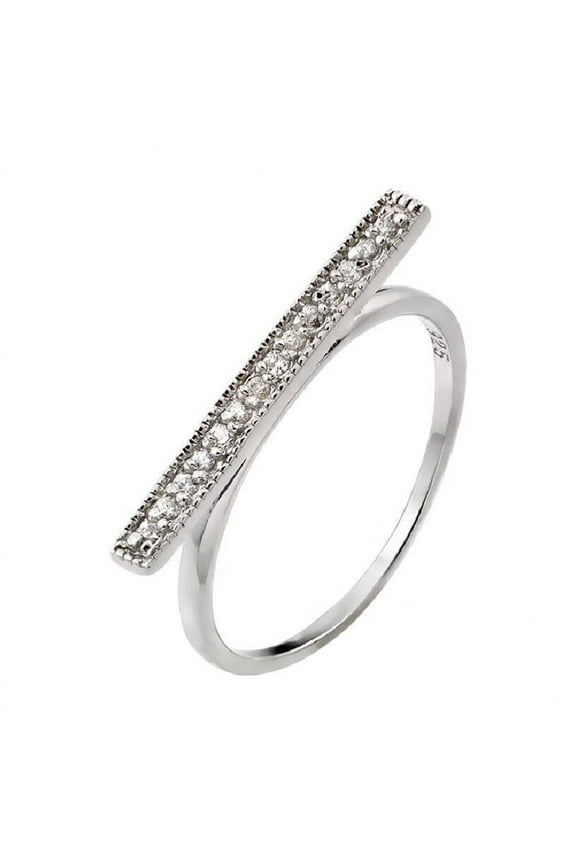 Pave Set Horizontal Bar Ring For Women 1.6 Ct Simulated Diamond 14K White Gold Over