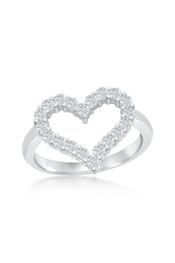 Pave Set Open Heart Forever Promise Ring 1.9 Ct Diamond 14K White Gold Over